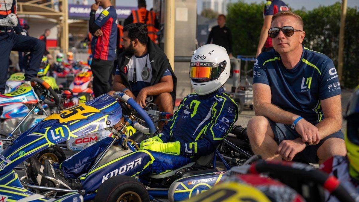 Damian Knorr on the pre-grid at Dubai Kartdrome